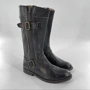 Bed Stu Black Leather Moto Combat Boots with Buckle Detail